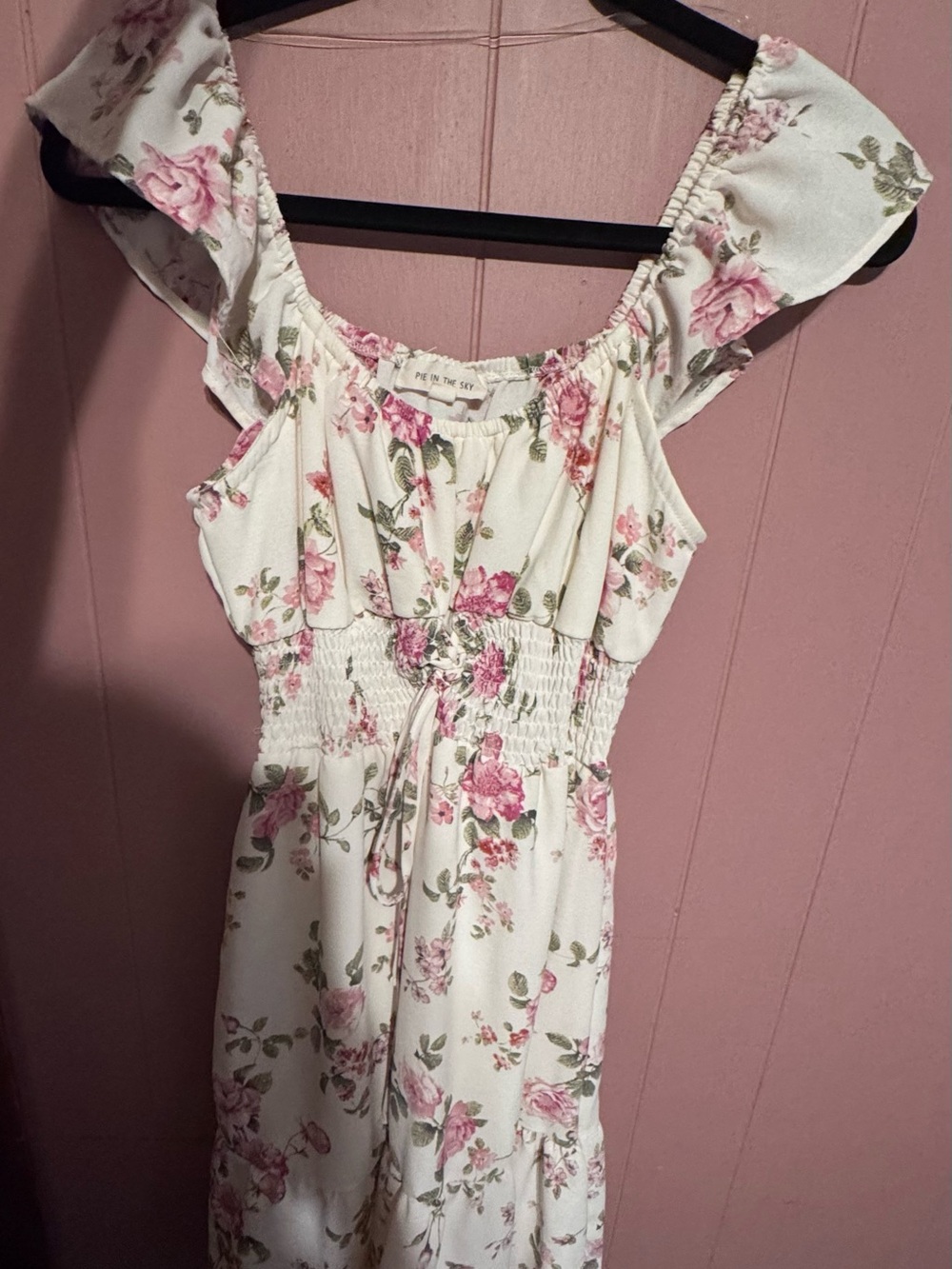 Floral Ruffle Sleeve Midi Dress in Pink & White